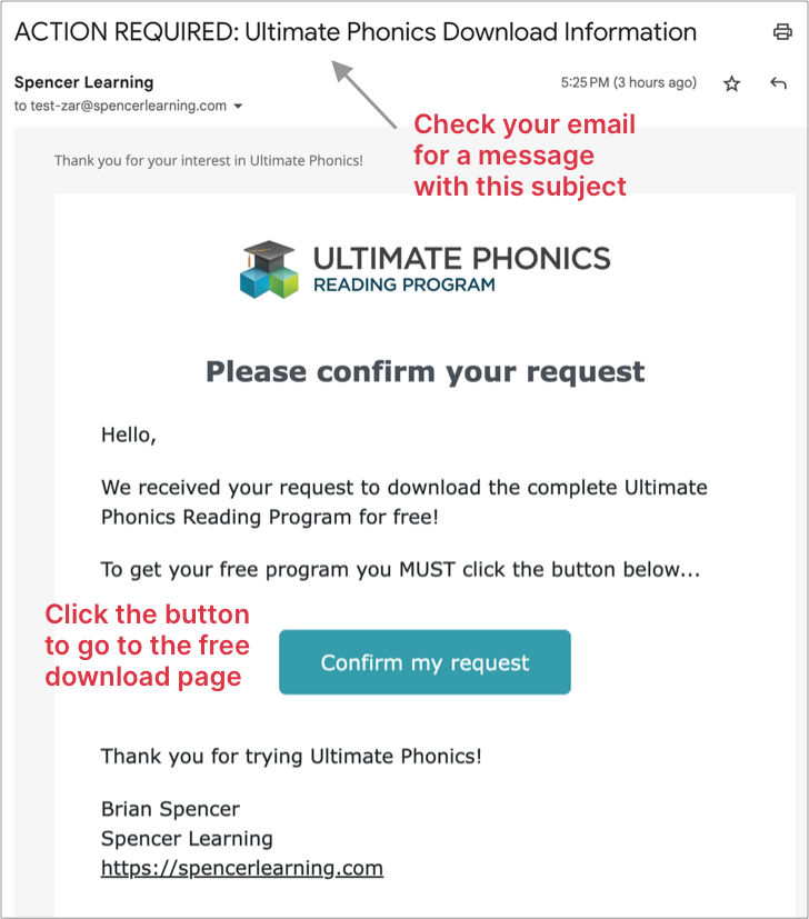 Ultimate Phonics download information email
